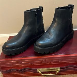 Franco Sarto Lug Sole Genuine Leather Chelsea Boots in Black